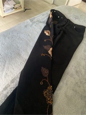 Embroidered Brown Women's Pants with Gold Accent